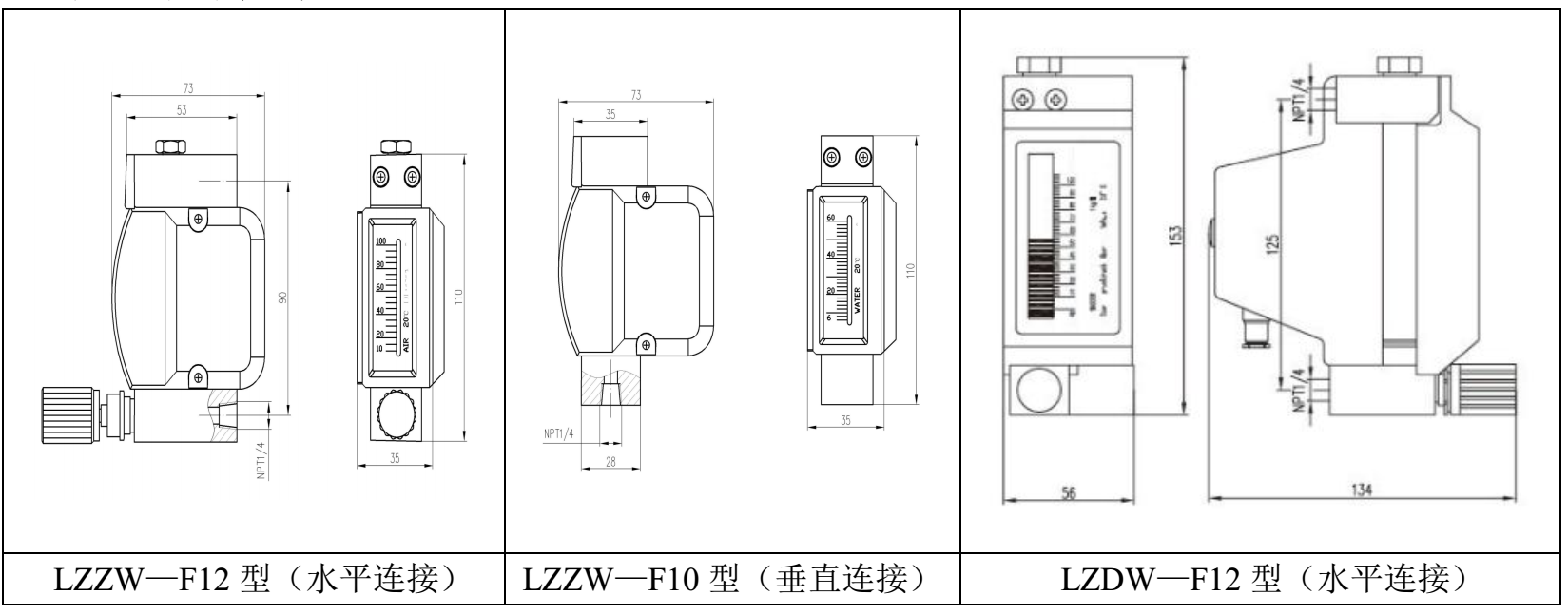 微小型金屬管浮子流量計外形安裝尺寸